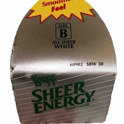 Leggs Sheer Energy Pantyhose 1 Pair, All Sheer White Size B, Vintage NIB