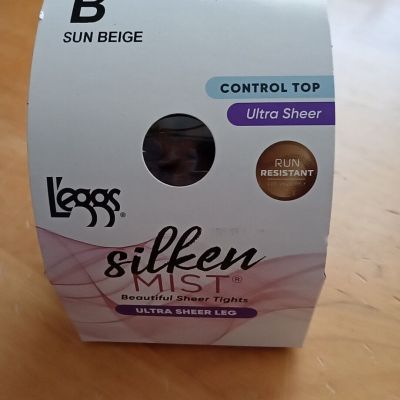 Leggs Control Top Silken Mist Ultra Sheer Leg SIZE B Sun Beige. 1 Pair.  NEW