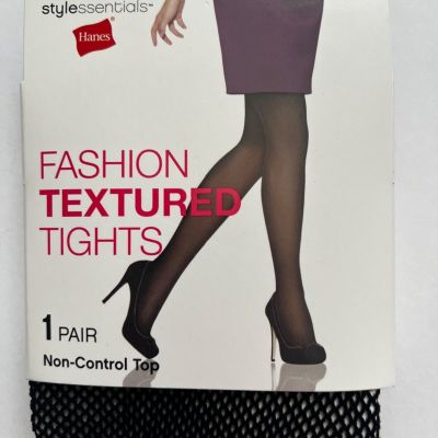 Hanes Fashion Textured Tights - Black Fishnet Style - Non Control Top, M/L