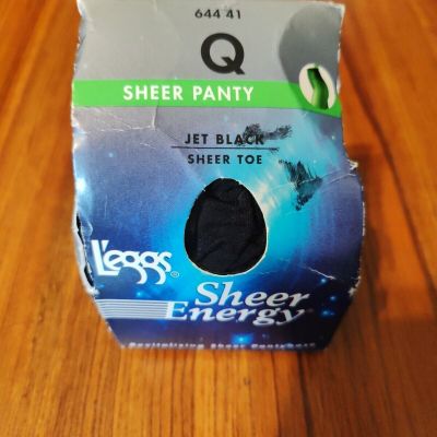 Leggs Sheer Energy Size Q Off Black All Sheer Nylon Pantyhose Stockings NIB
