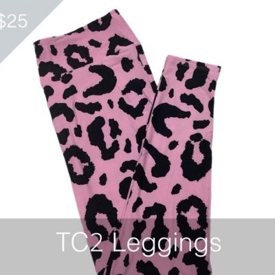 LuLaRoe Womens Leggings Size TC2 Black Pink Cheetah Leopard Spots Plus 18+ NWT