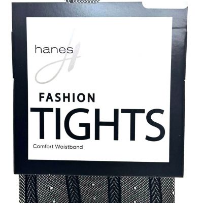 Hanes RIBBED DOT Sheer Mesh Womens BLACK Fashion Tights, Size MEDIUM - (HFT043)