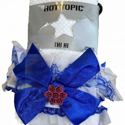 Hot Topic Stockings Thigh-Highs Tights  Blue Bows Sequin Pink  White Fishnet
