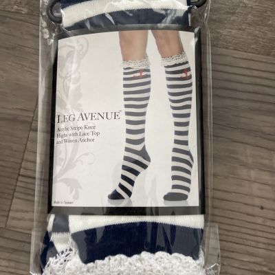 LEG AVENUE STRIPED KNEE HIGHS WITH LACE TOP WOVEN ANCHOR