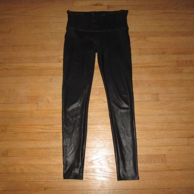 SPANX Black Shiny Faux Leather  Shapewear Leggings Size Large