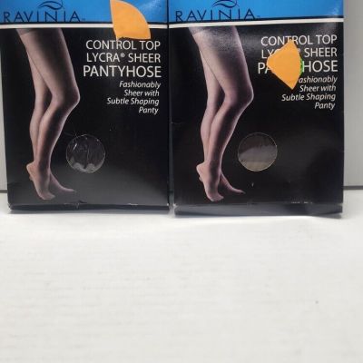 2NEW Vintage RAVINIA JET OFF BLACK One Size  Control Top Sheer Pantyhose Shaping
