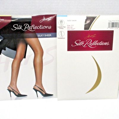2 Silk Reflections Hanes Pantyhose Size CD Tow Taupe & Barley Black Control Top