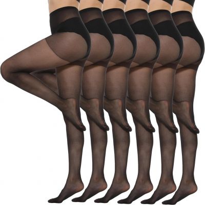 MANZI 6 Pairs Pantyhose for Women 20 Denier High Waist Sheer Tights