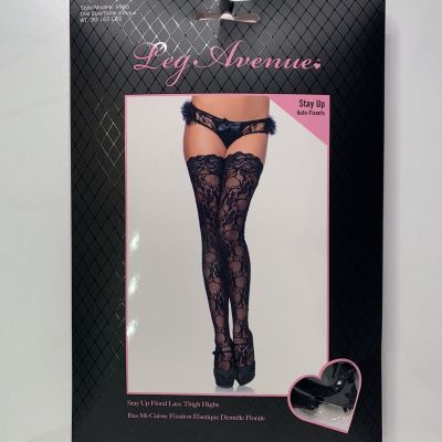 NewLeg Avenue Floral Lace Stockings Stay Up Silicone Tops Women's Reg Black 9985