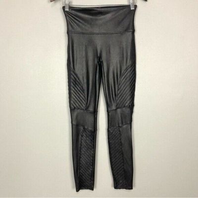 Spanx Faux Leather Moto Leggings Women’s Size M Tummy Smoothing Shaping Shiny