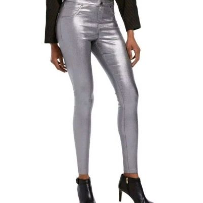 HUE Iridescent Metallic Denim Leggings Lame Gunmetal Silver Slimming Size 1X NEW