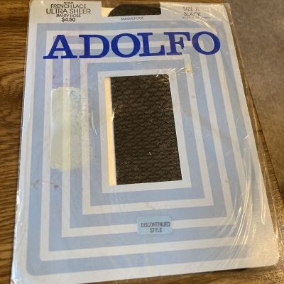 Adolfo French Lace Ultra Sheer Panty Hose, Size A , Black