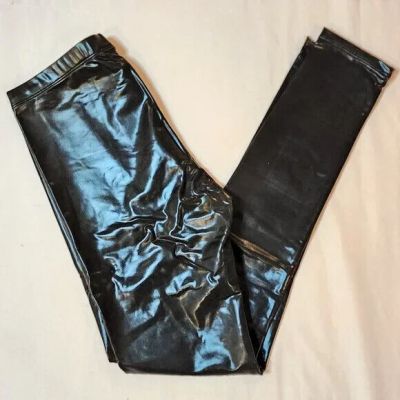 Aqua Black Shiny Faux Leather Leggings Sz M NWT