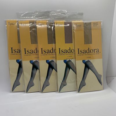 Isadora Comfort Top Sheer Knee Highs Nylon Taupe  Sz 9-10 Women Lot Of 5 NWOT