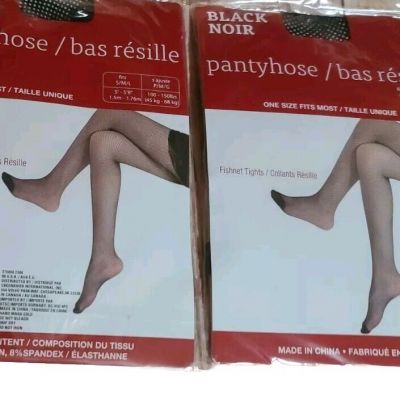 Womens Fishnet Stockings  2 Pair New In Package. Black Sexy Panty Hose One Size
