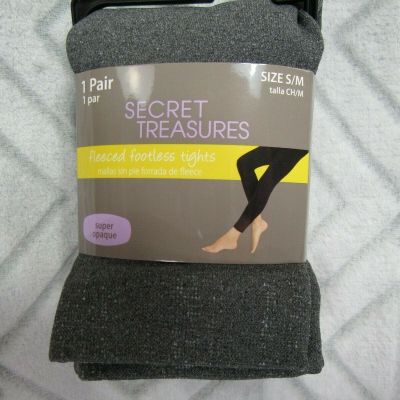 New Secret Treasures Fleeced Footless Tights Size S/M Charcoal Gray 1 Pair
