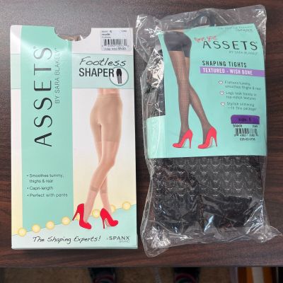 Spanx Assets Sz 5 Shaping Tights Textured Wish Bone Black & Nude Sz 6 Footless