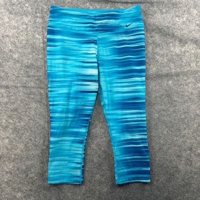 Nike Leggings Womens L Blue Crop Capri Dri Fit Striped Running Workout Gym Yoga