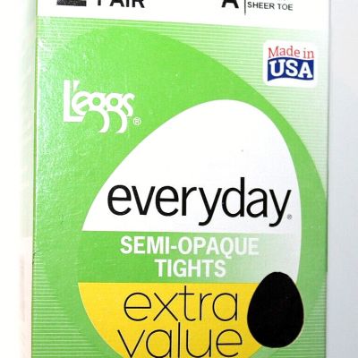 L'eggs Everyday 2-Pair Semi-Opaque Black Sheer Toe Tights - Size A (Small)