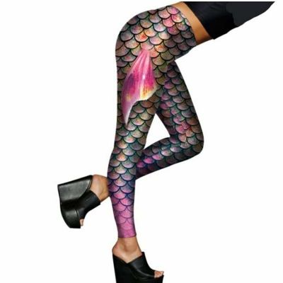 Pink Fish Scale Leggings Women 6 Skinny Comfort Leggings Stretch Pullon Bright