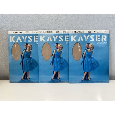 VINTAGE Kayser Hosiery Seamless-Self Service-Mids-Shell Beige Sz9.5 X 3 *NEW
