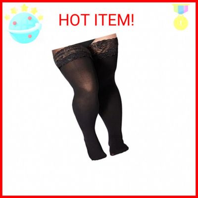 Moon Wood Plus Size Thigh High Stockings Womens 55D Semi Sheer Silicone Lace Top