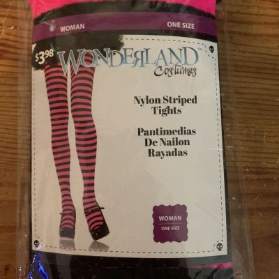 Wonderland Costumes Women's Nylon Striped Tights * One Size * Pink & Black