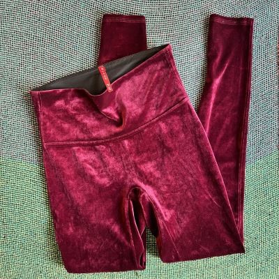 Spanx Shiny Velvet Leggings Size Medium Burgundy Red