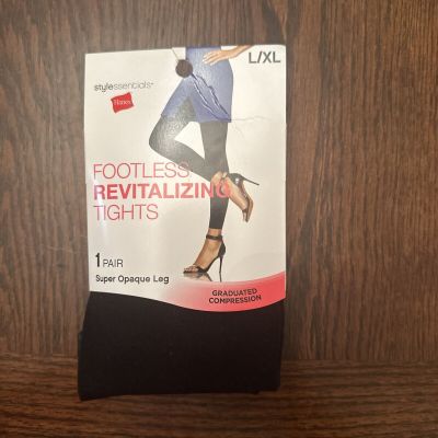Hanes Style Essentials Footless Revitalizing Tights Super Opaque Black Large/XL