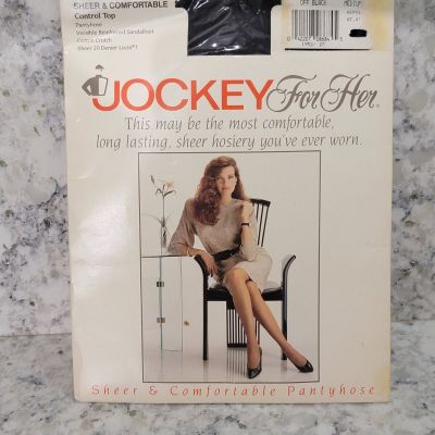 Jockey for Her Medium Pantyhose Off Black Control Top Sheer Vintage NOS