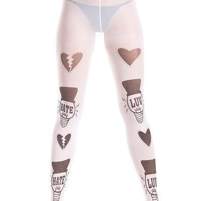 sexy BE WICKED sheer love HATE hearts LIGHT BULBS luv PANTYHOSE nylons TIGHTS
