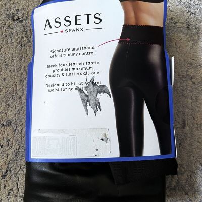 ASSETS by SPANX sz M Very Black Faux Leather Shaping Leggings Style New