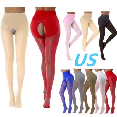 US Womens See-through High Waist Crotchless Pantyhose Tights Hold Up Stockings