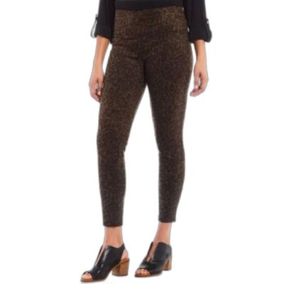 Slim Factor Leggings Women's Size XL Faux Suede Leopard Print Wide Waistband NWT