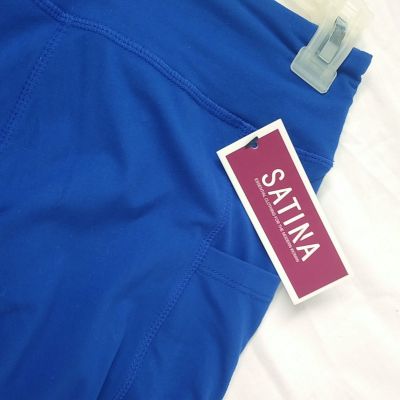 High Waisted Leggings NEW SATINA Soft  for Women - Full Length in Bright Blue