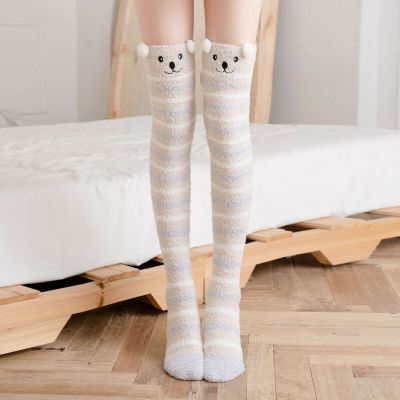 Women's Cartoon Fuzzy Long Socks Winter Warm Over Knee High Socks Home Non Slip
