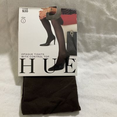 Hue Opaque Tights Control Top Espresso Brown Size 1 (100-150 Lbs) 4’11-5’6 New