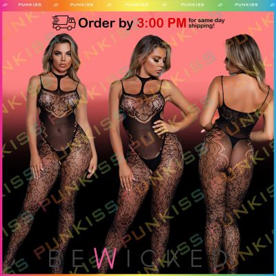 BeWicked Sexy Floral Lace Choker Bodystocking Lingerie????Sheer Babydoll Bodysuit