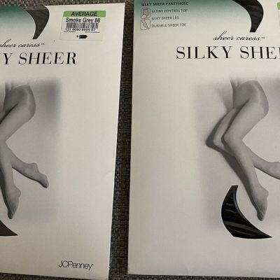 2 Pair Pantyhose  JC Penney Silky Sheer Size Average, Black & Grey