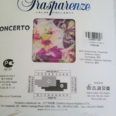 Trasparenze Concerto Footless Floral Design White & Purple Leggings Size S/M
