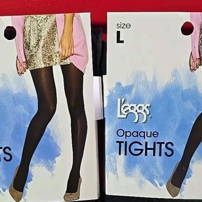 Leggs Women's Size Large (140-195 Lbs) Black Opaque Tights 2 Pair NWT