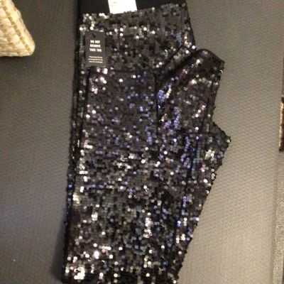 NWT Express Black Sequin High Rise Leggings Stretch Pull On Large
