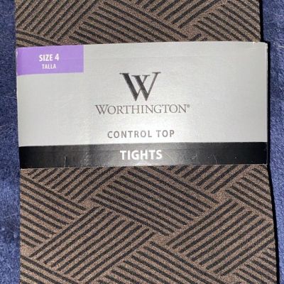 WORTHINGTON CONTROL TOP TIGHTS Chocolate Patterned Size 4 5’2”-6’ 180-225 Lbs