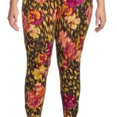 Terra & Sky  NEW?Womans PLUS Capri legging's size 0X~Sage/yellow/fuschia flora