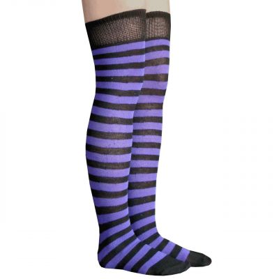 Black/Purple Striped Thigh Highs