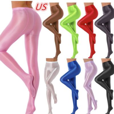 US Womens Glossy Pantyhose Stretchy Tights Yoga Sport Tummy Thigh-high Stockings