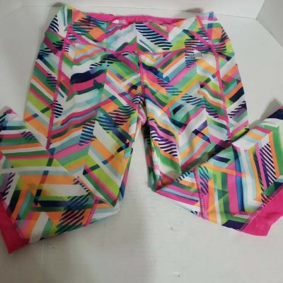 Avia Womens Leggings Size Small Pink Color Block Navy Workout Cropped Activewear