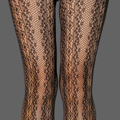 WET SEAL FASHION FANCY LACE  FLOWER STRIP FISHNET FOOTED TIGHTS NEW HARD TO FIND