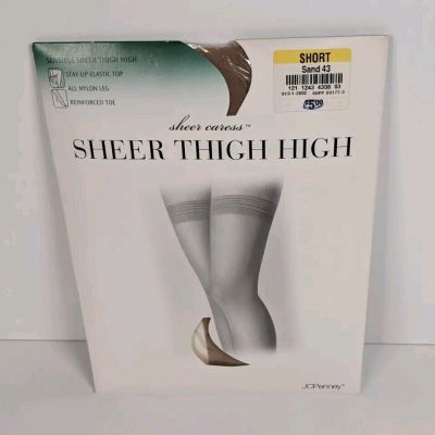 NEW Vintage JCPenney Sheer Caress Thigh High Stockings Sand 43 Short