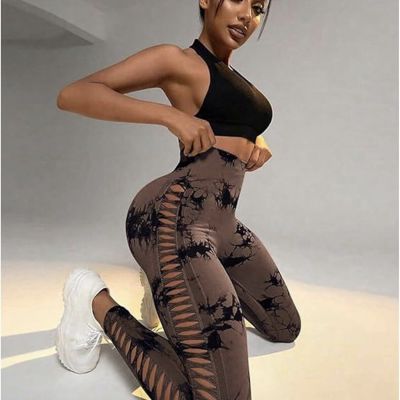 Tie-Dye Hollow Yoga Leggings Pants for Women High Waist Workout Soft Yoga Pant